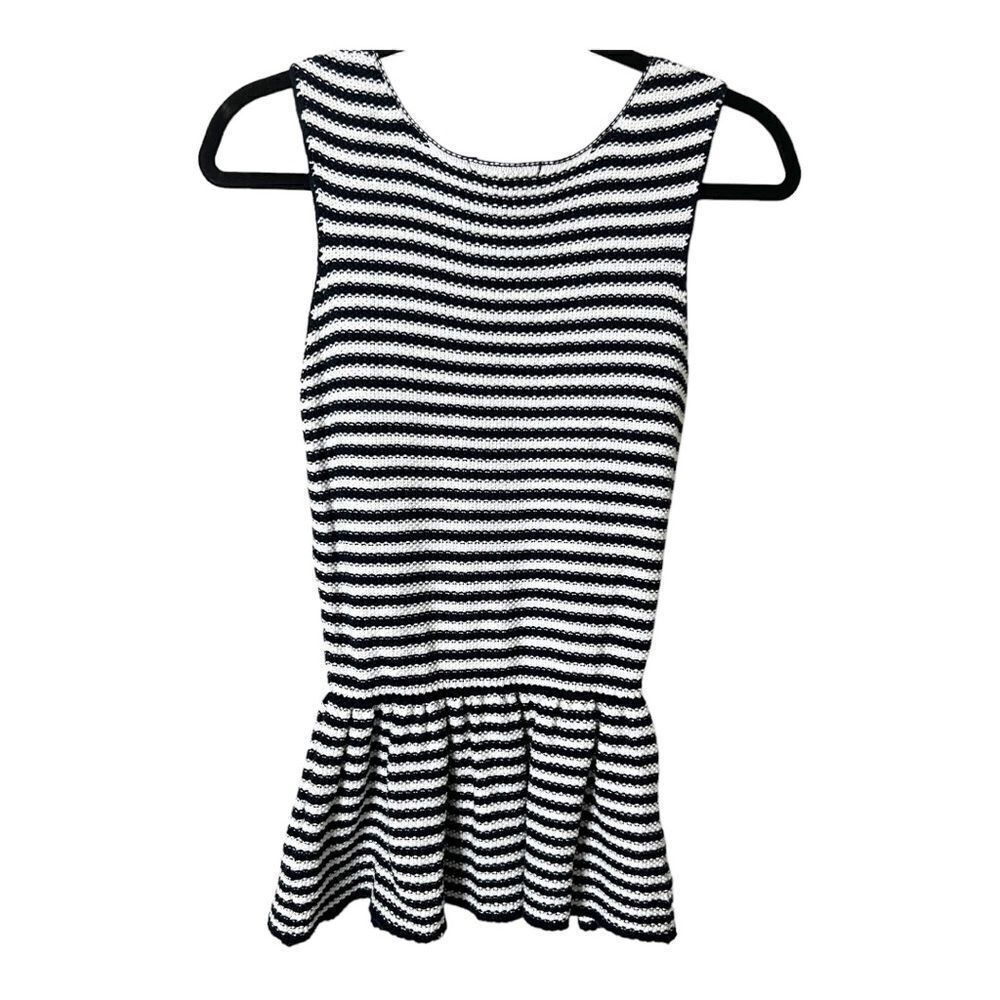 Tart‎ Women's Sleeveless Navy & White Stripe Peplum Sweater Tank Size Small